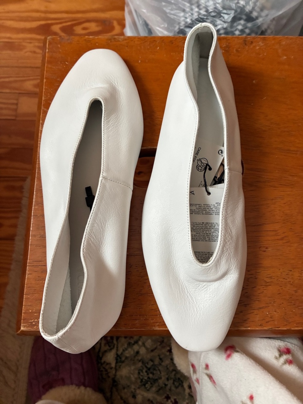 Zara White Leather Slip-On Ballet Flats